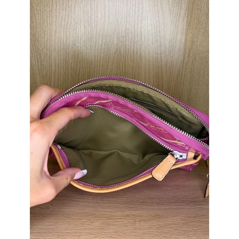 Coach Pink Logo Stripe Cosmetic Case Medium